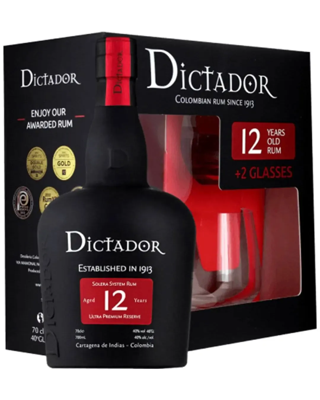 Dictador 12 Year Old Dark Rum Gift Set, 70 cl