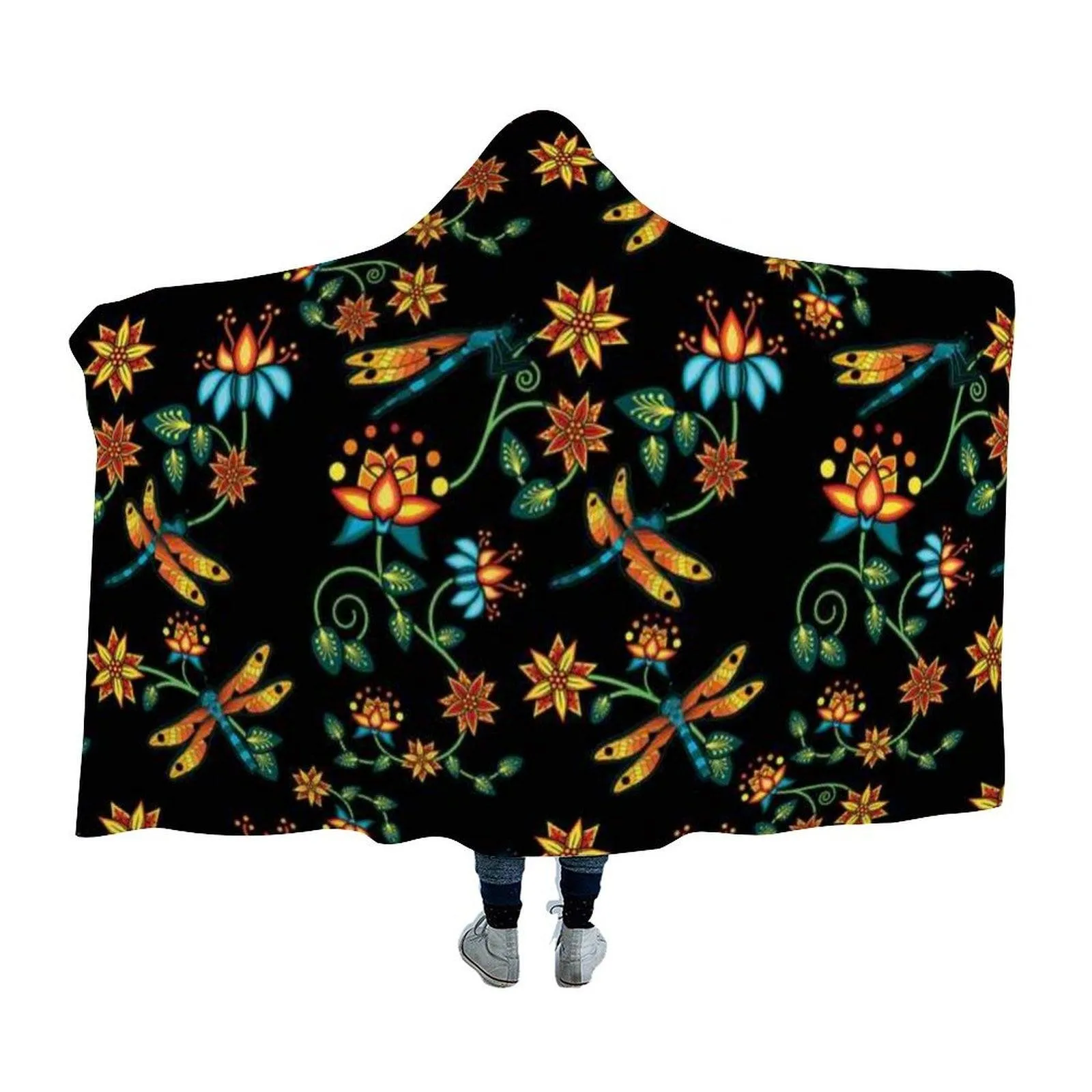 Dragon Lily Noir Hooded Blanket