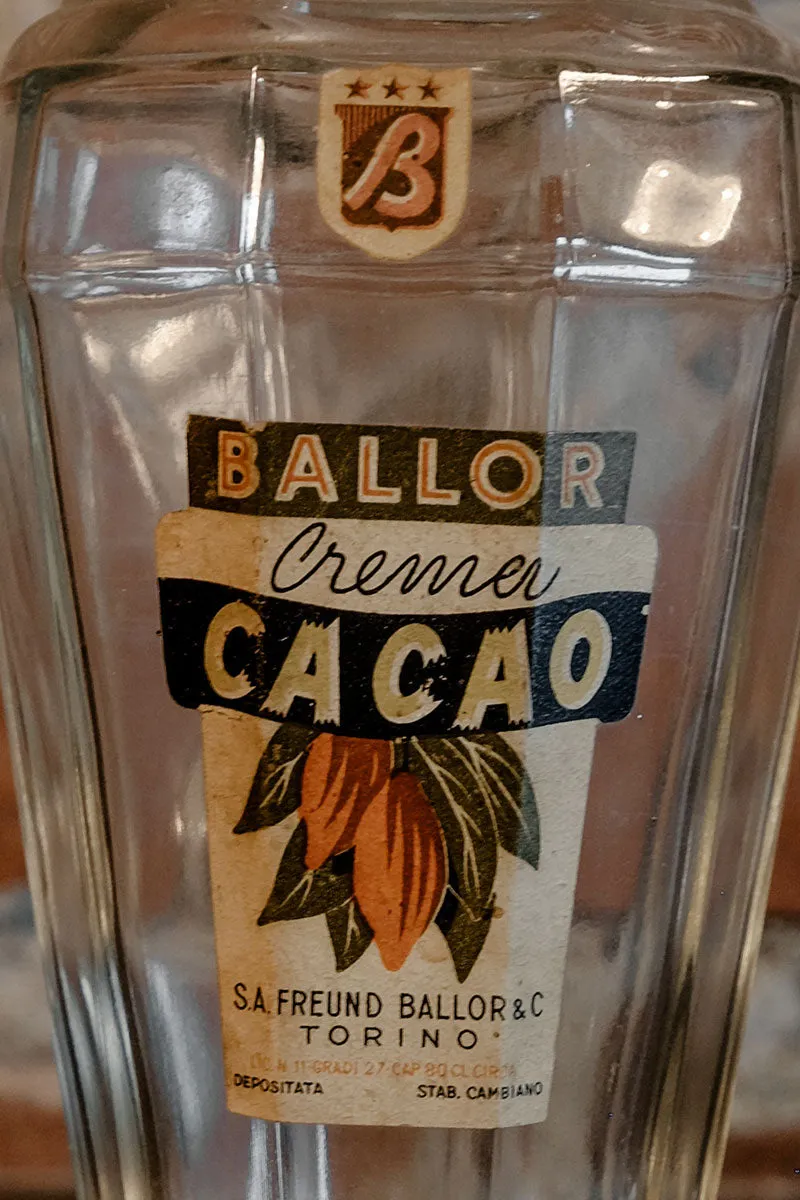 Early '900 Art Deco Crema Cacao Freund Ballor Glass Bottle Torino (Italy)