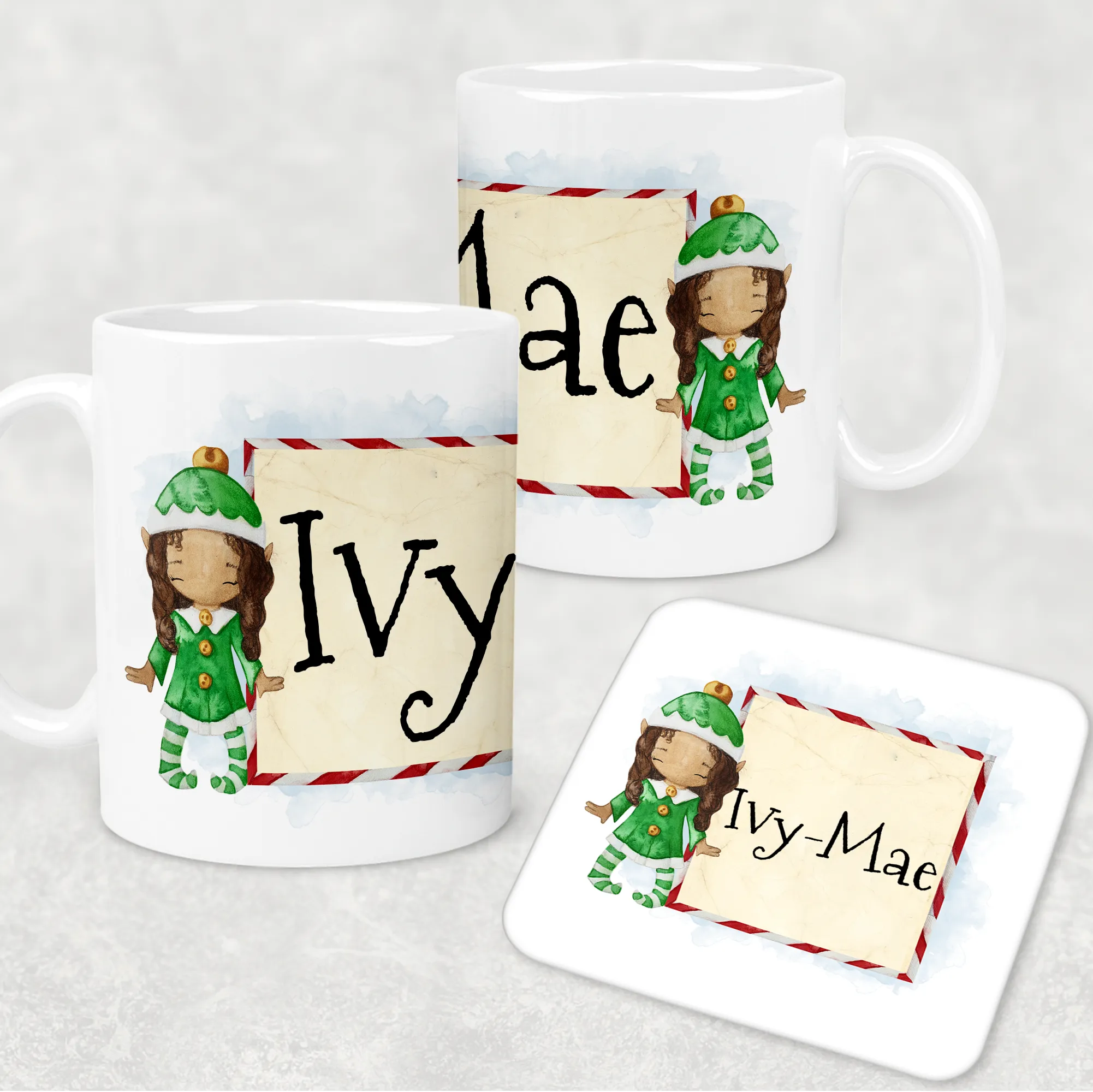 Elf Personalised Christmas Eve Mug and Coaster Set