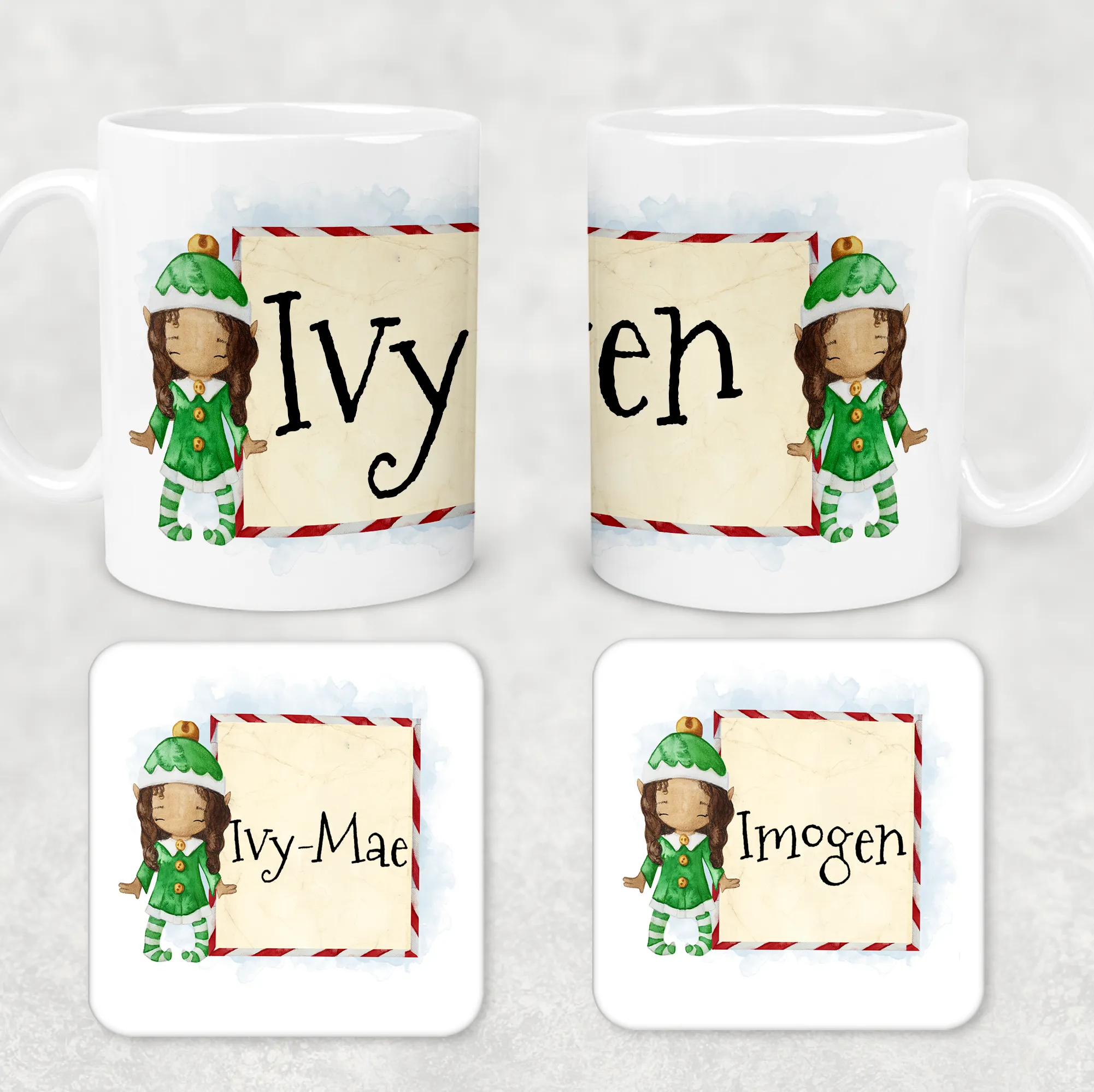 Elf Personalised Christmas Eve Mug and Coaster Set