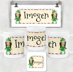 Elf Personalised Christmas Eve Mug and Coaster Set