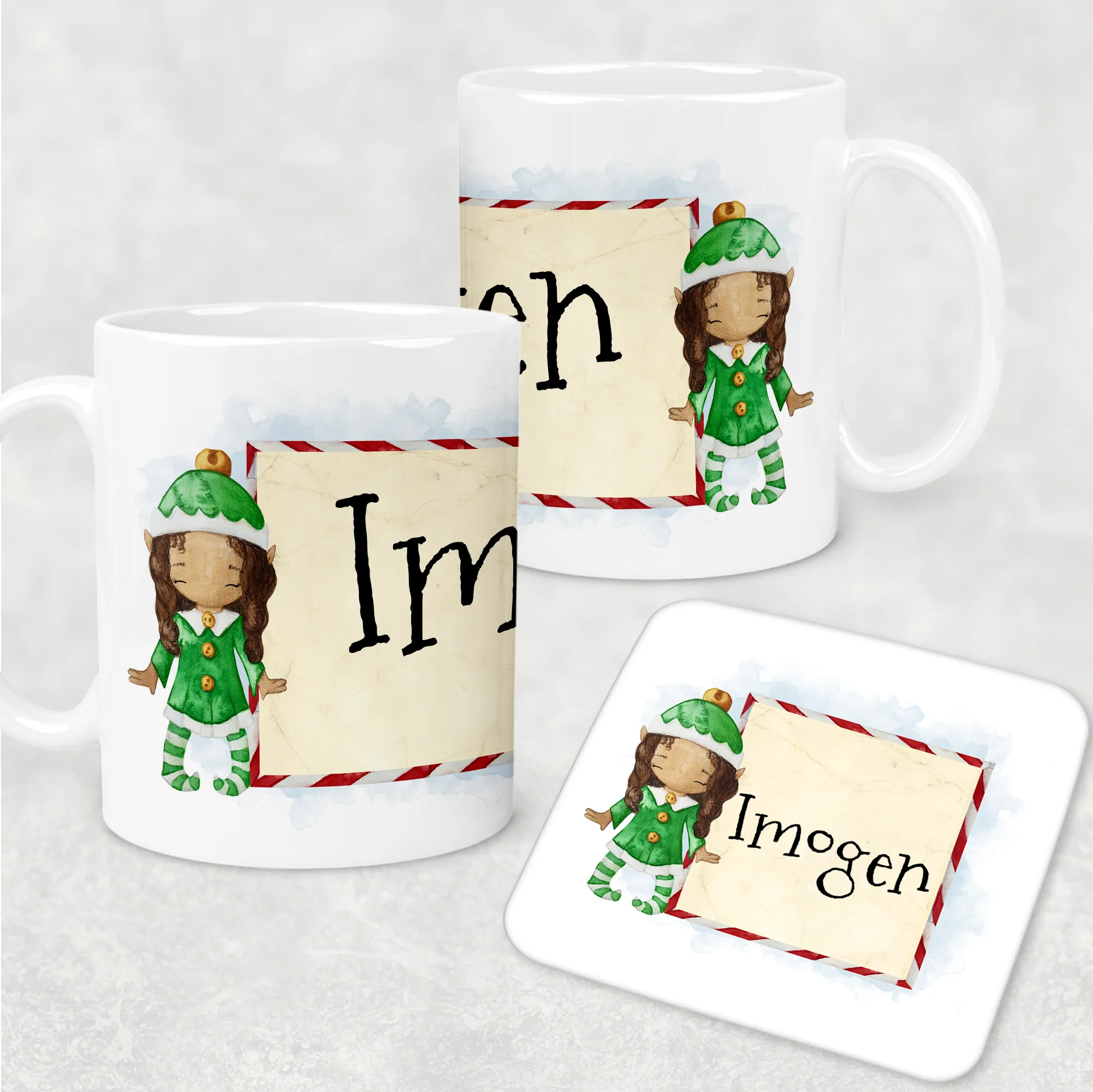 Elf Personalised Christmas Eve Mug and Coaster Set