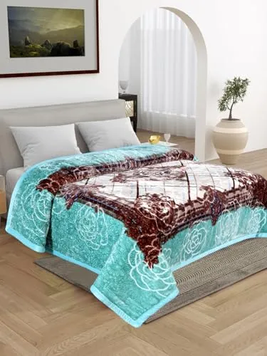 ELSTONE Home Cloudy Super Soft Fabric Floral Printed HeavyDuty Luxury Ultra 2 Ply Double Blanket for Winters with English Colors & Stylish Bag Packing Color#10