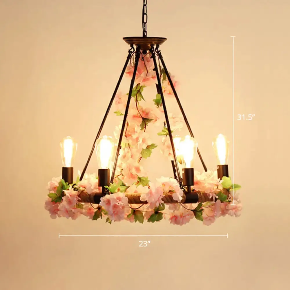 Farmhouse Wagon Wheel Chandelier with Plant Decor for Dining Room