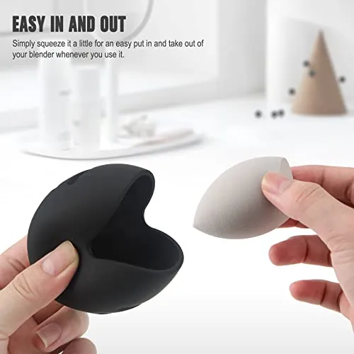 FERYES Makeup Sponge Holder – Shatterproof Eco-Friendly Silicone Beauty Make Up Blender Case for Travel-Black