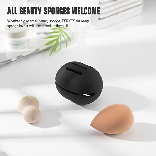 FERYES Makeup Sponge Holder – Shatterproof Eco-Friendly Silicone Beauty Make Up Blender Case for Travel-Black