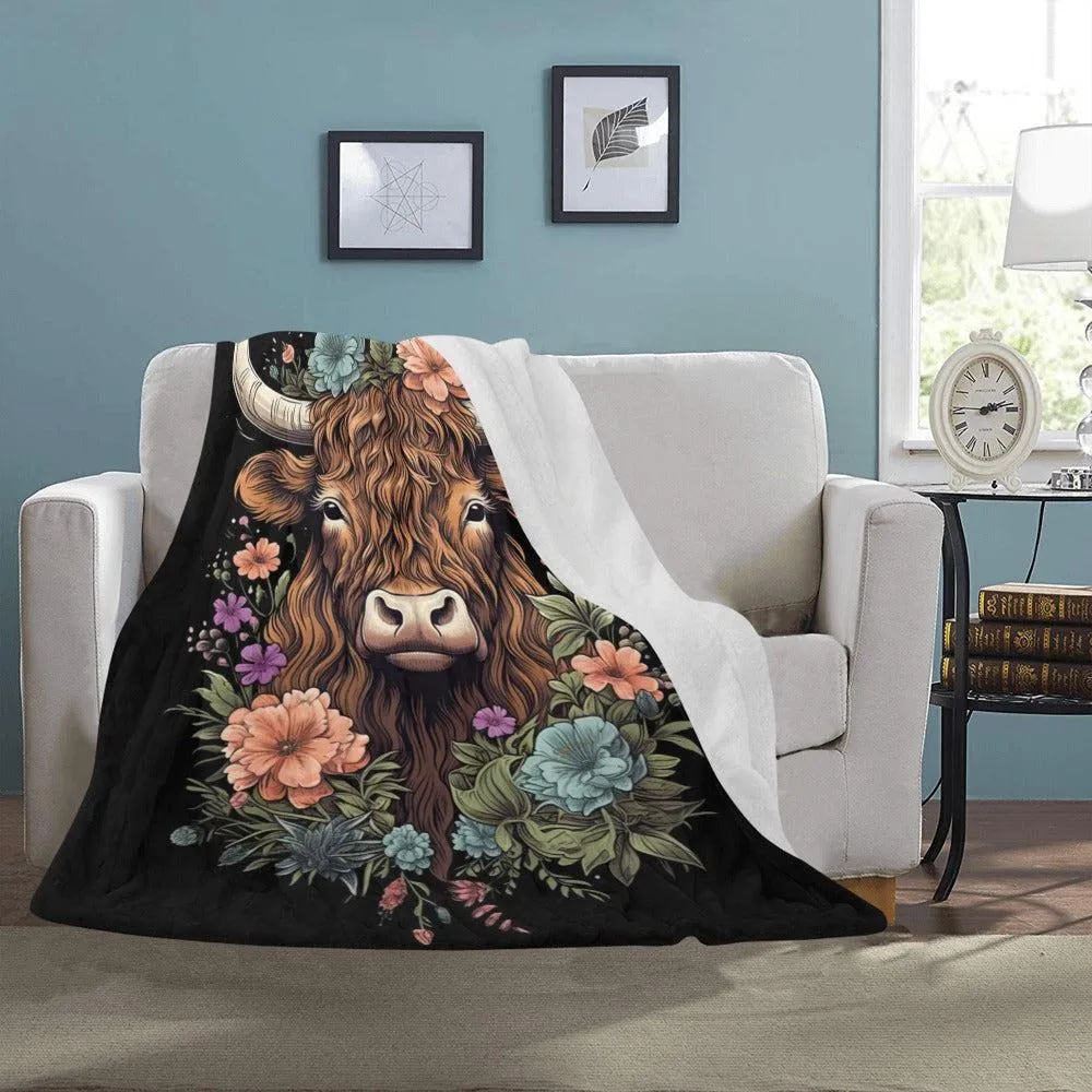 Floral Highland Cow Ultra-Soft Micro Fleece Blanket 50" x 60"