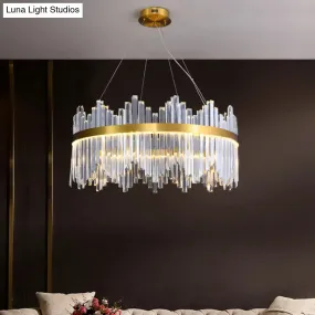 Glamorous Wavy-Trim LED Chandelier in Modern Gold with Crystal Prism Accent, Multiple Sizes Available