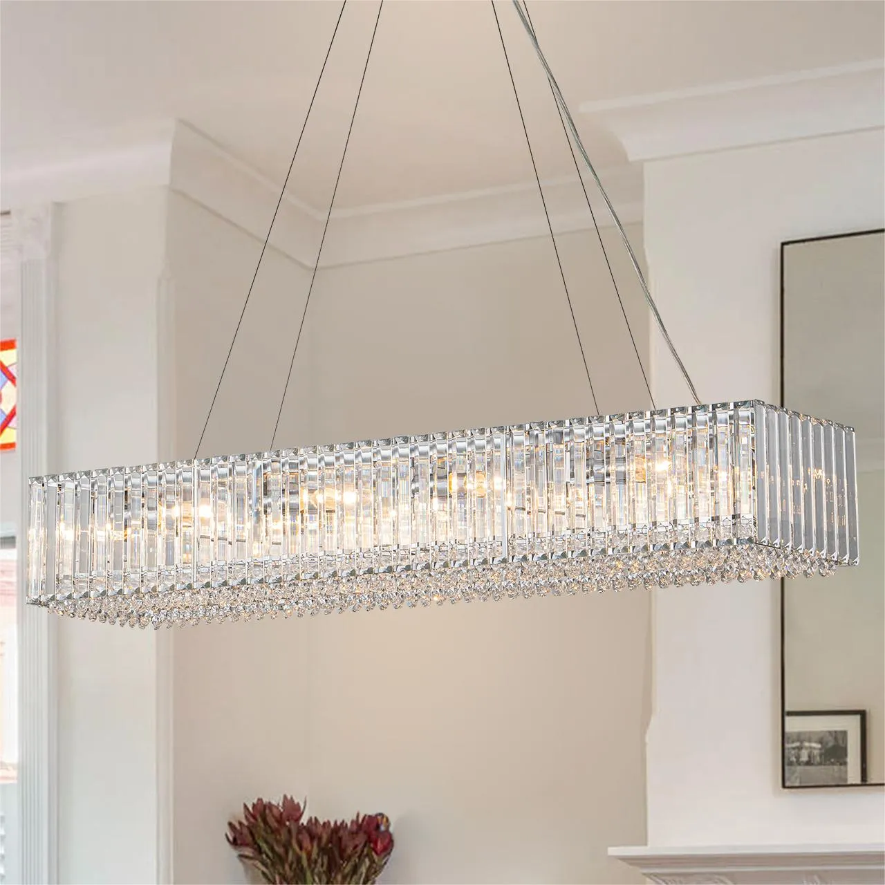 Glowlings 10-Light 39"Wide Modern Large Rectangle Linear Crystal Chandelier