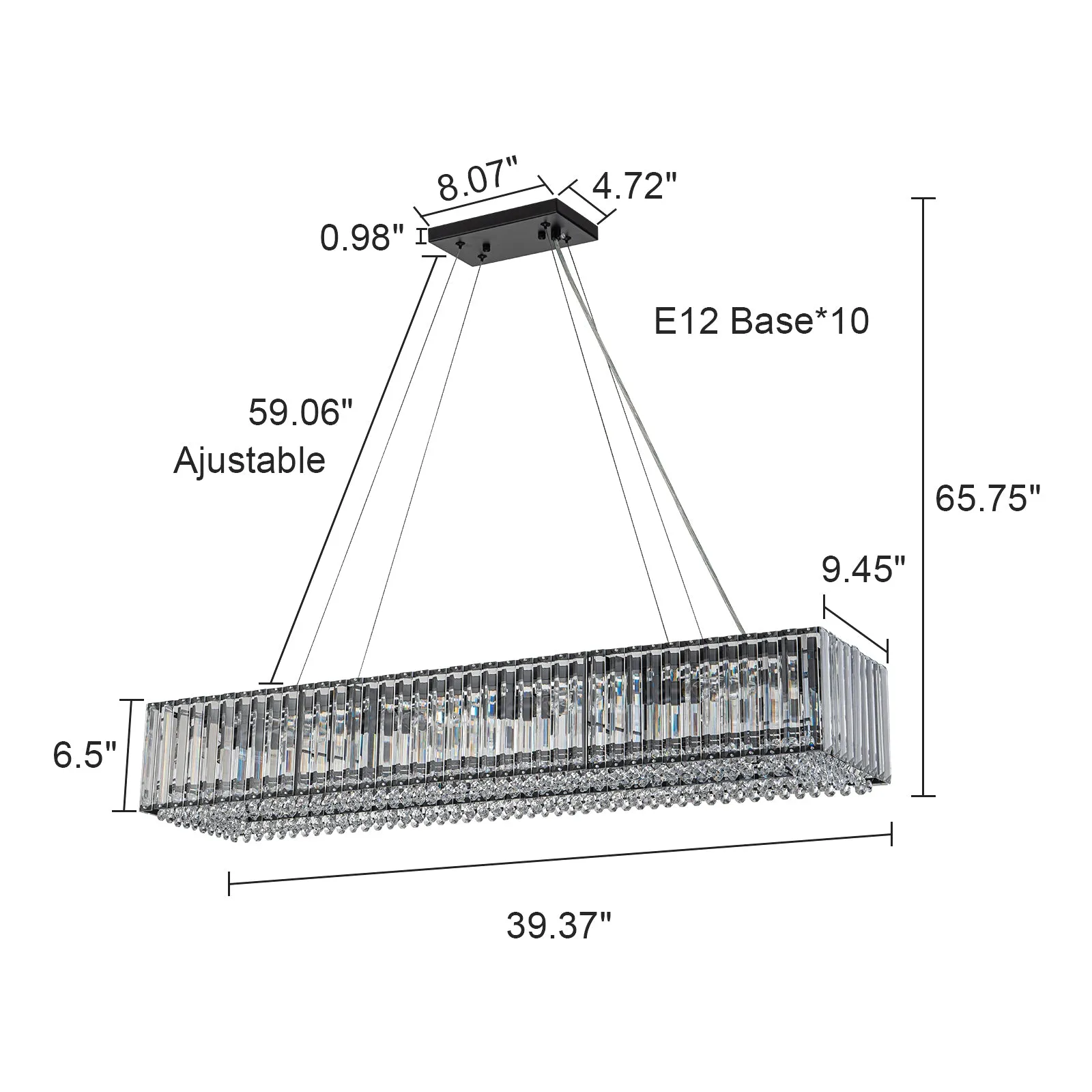 Glowlings 10-Light 39"Wide Modern Large Rectangle Linear Crystal Chandelier