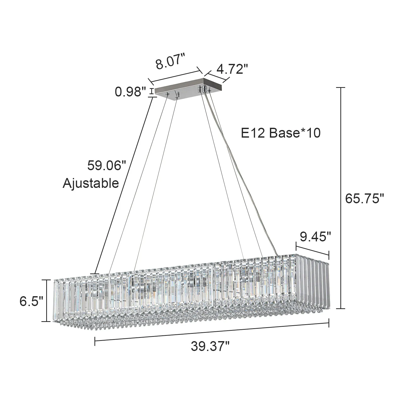 Glowlings 10-Light 39"Wide Modern Large Rectangle Linear Crystal Chandelier