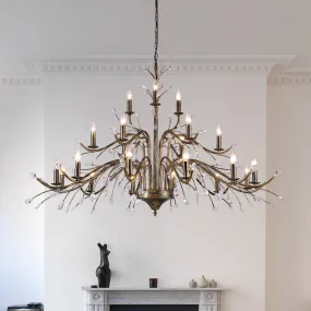 Glowlings 21-Light 55"Wide Oversized French Vintage Bronze Branch Candle Style Chandelier with Crystal Accents