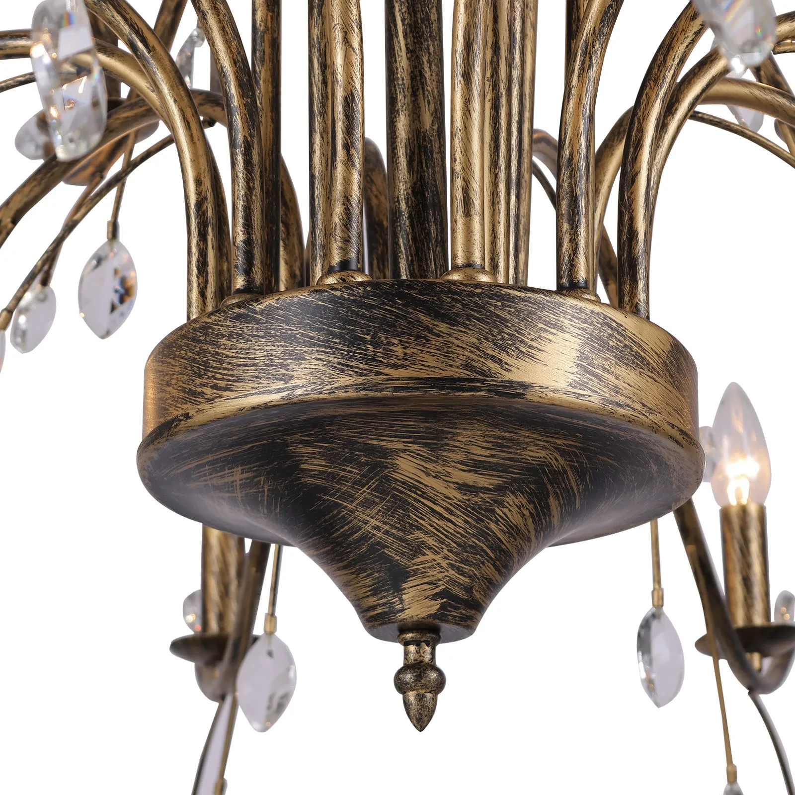 Glowlings 21-Light 55"Wide Oversized French Vintage Bronze Branch Candle Style Chandelier with Crystal Accents