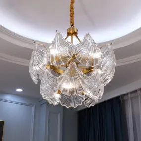 Gold Ribbed Glass Scallop Chandelier Pendant Light Fixture