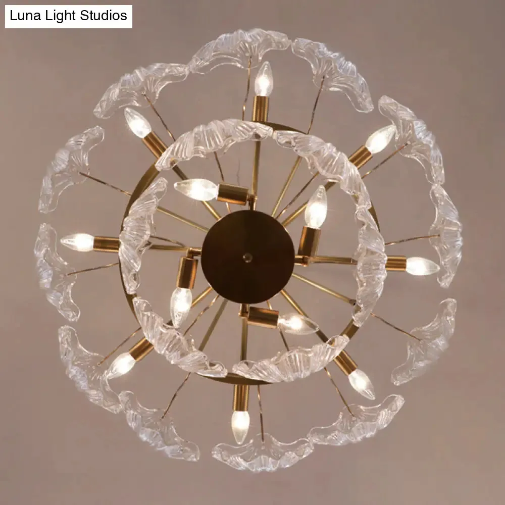 Gold Ribbed Glass Scallop Chandelier Pendant Light Fixture