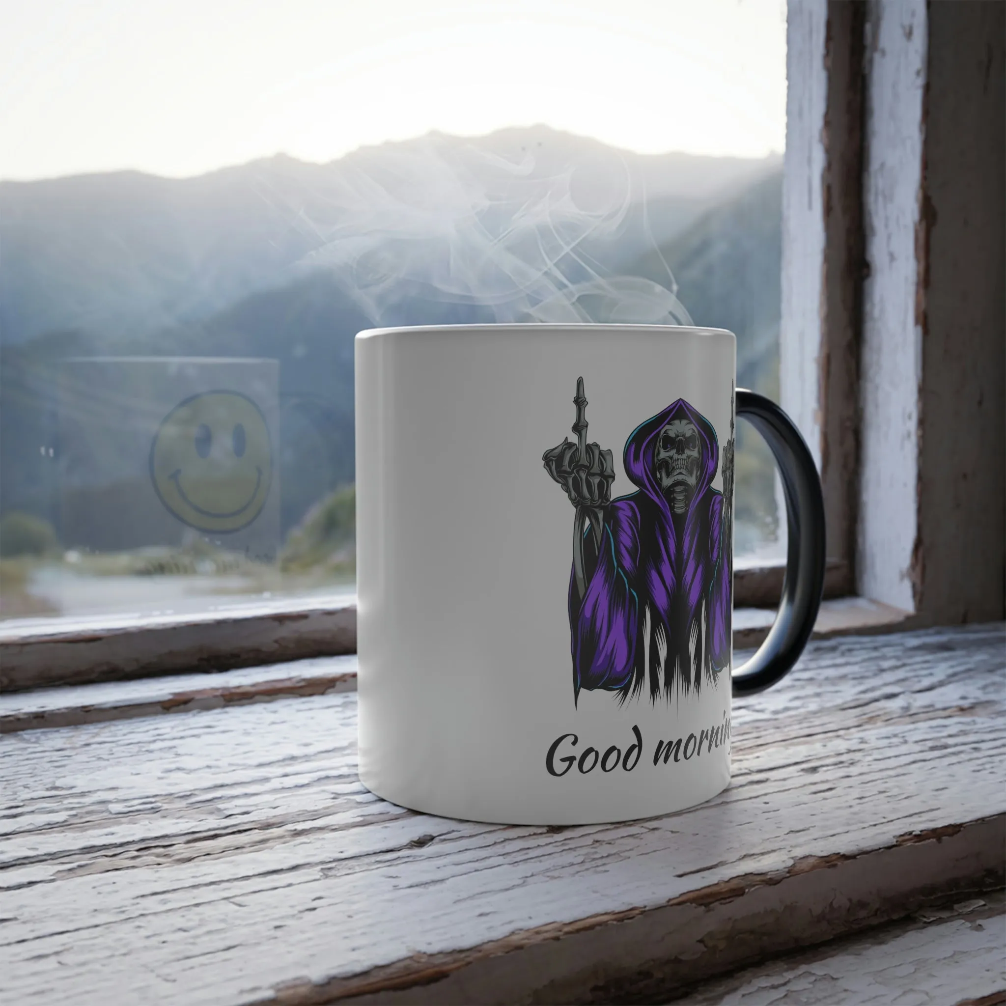 Good morning Smiley/Grim Reaper 11oz Color Morphing Mug