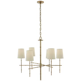 GRENOL 6 LIGHT BAMBOO CHANDELIER, HAND RUBBED ANTIQUE BRASS