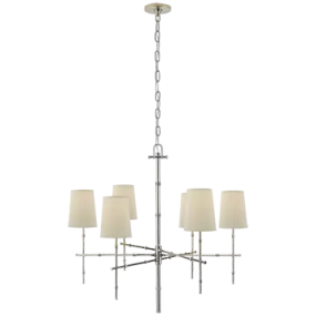 GRENOL 6 LIGHT BAMBOO CHANDELIER, POLISHED NICKEL