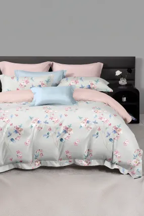 Grey 5-Piece Floral Print Cotton Comforter Set (King Size)