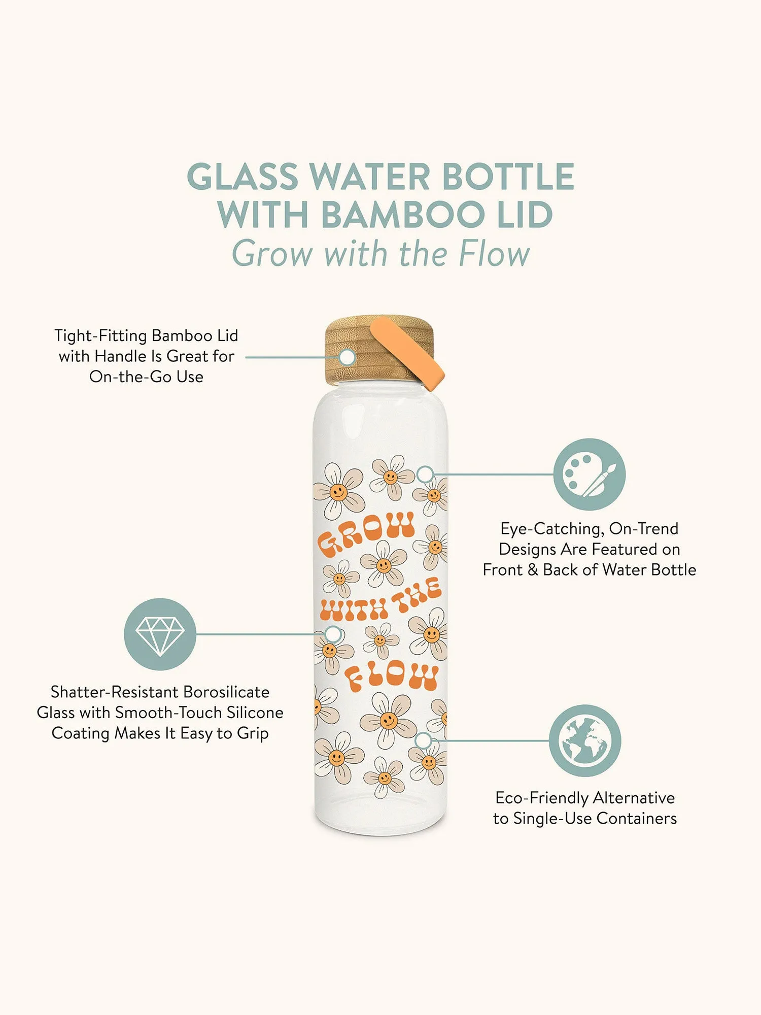 Grow with the Flow Glass Water Bottle with Bamboo Lid