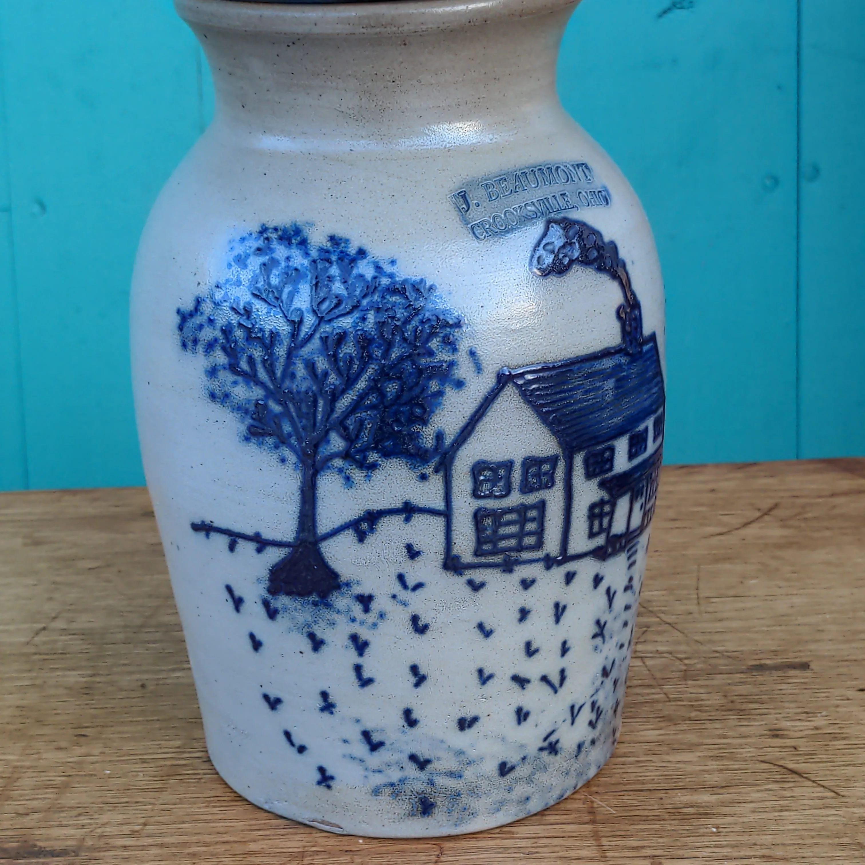 HAND PAINTED SALT GLAZED CROCK LAMP