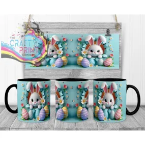 Happy Easter 3D Blue Design Rabbit Mug