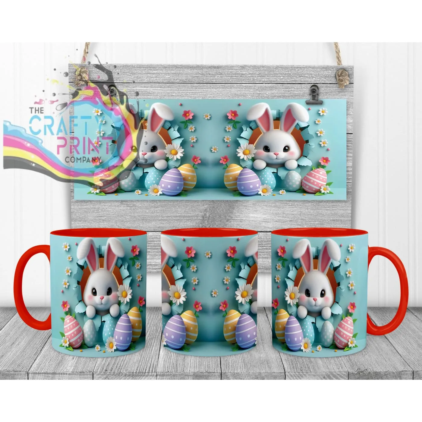 Happy Easter 3D Blue Design Rabbit Mug