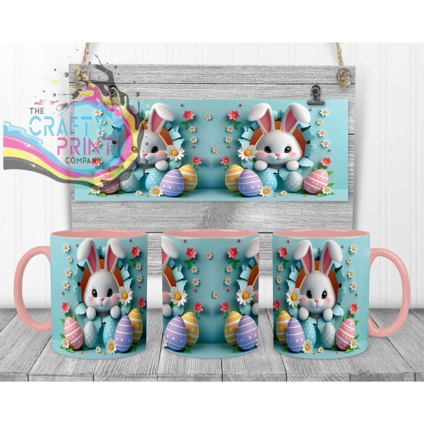 Happy Easter 3D Blue Design Rabbit Mug