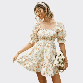 High Waist Flower Dress