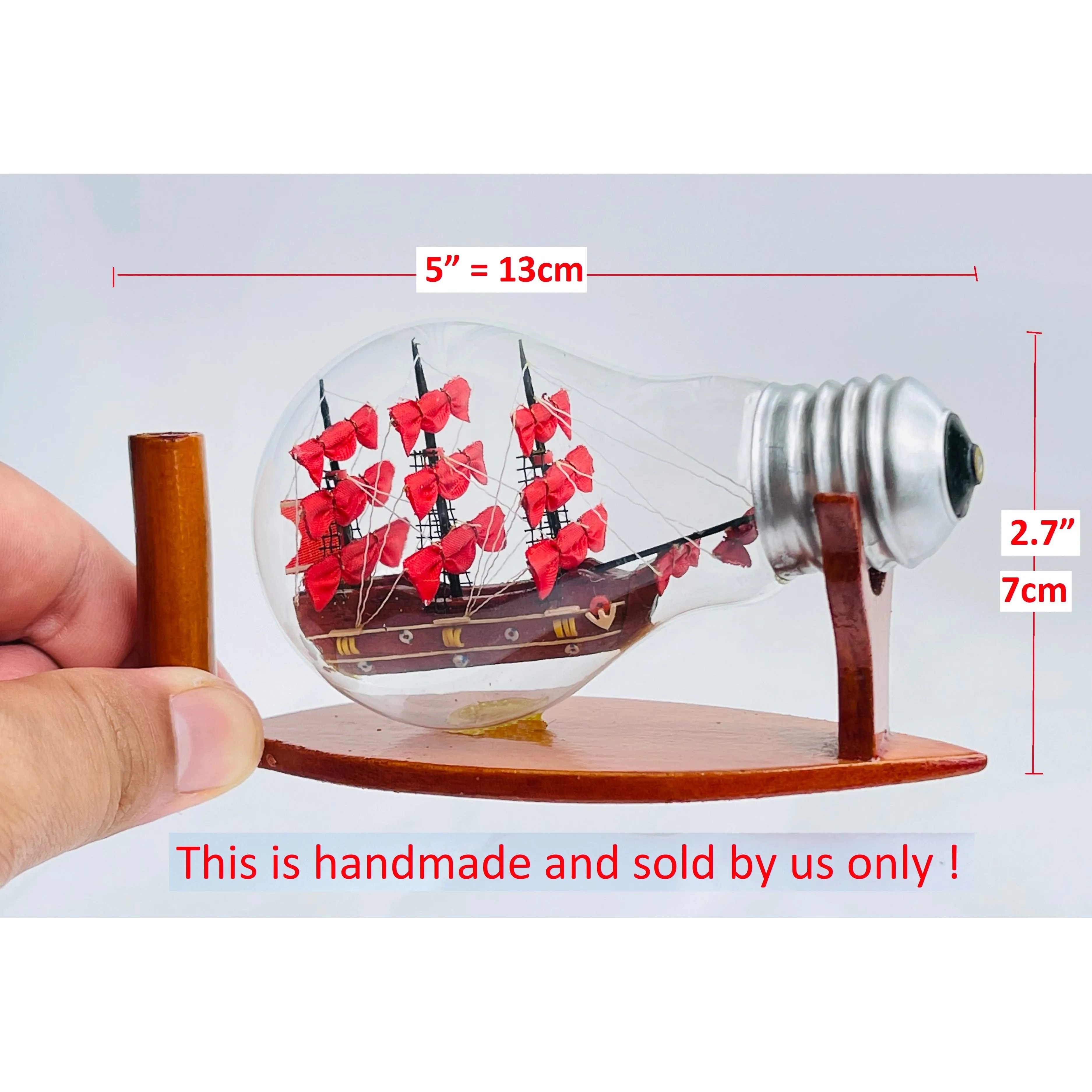 HMS Victory Ship Handmade Ship In Bottle Nautical Style With Red Sail