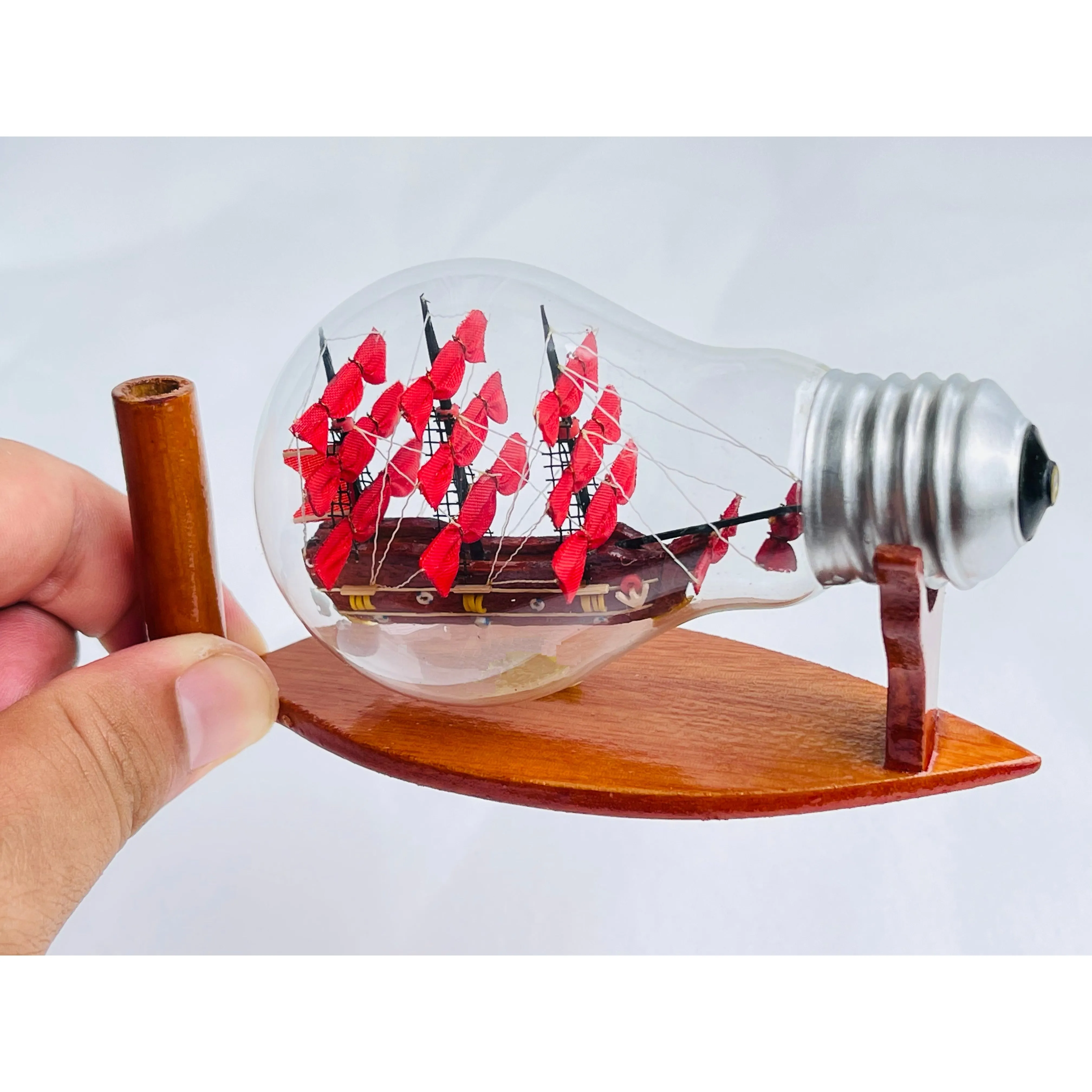 HMS Victory Ship Handmade Ship In Bottle Nautical Style With Red Sail