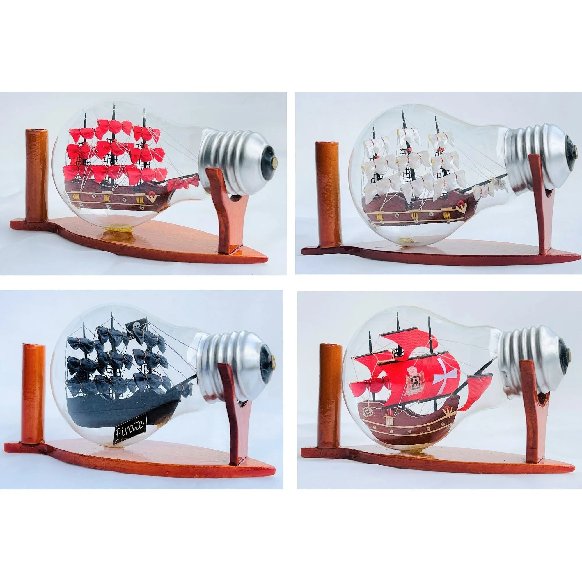 HMS Victory Ship Handmade Ship In Bottle Nautical Style With Red Sail