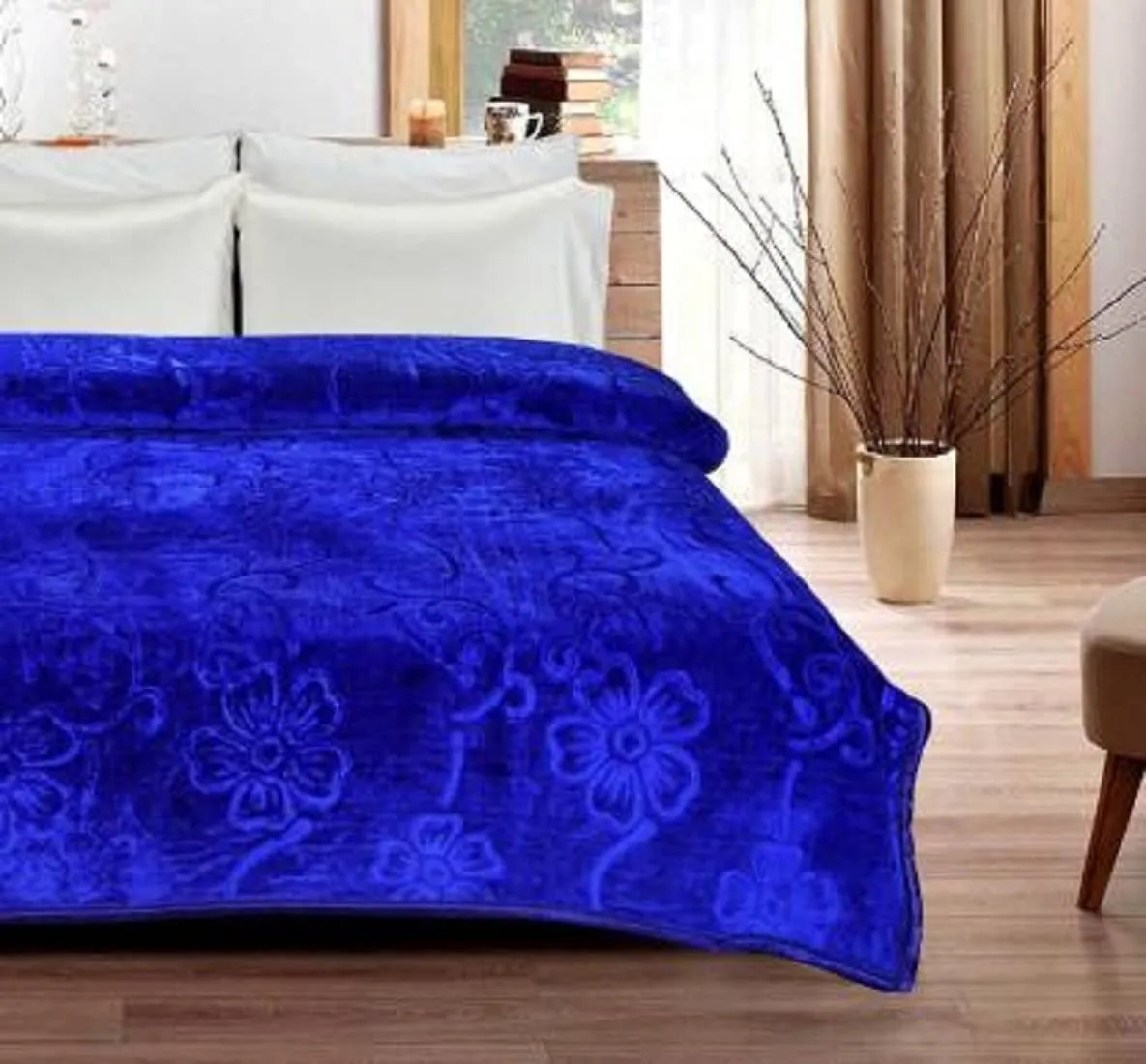 HomyReef 500 TC Winter/Mild-Winter Solid/Floral Light Weight Super Soft Warm Mink Single Bed Blanket for Winter (215 x 152 cm), Lightweight (Blue, Single Bed - 85x60 Inch)