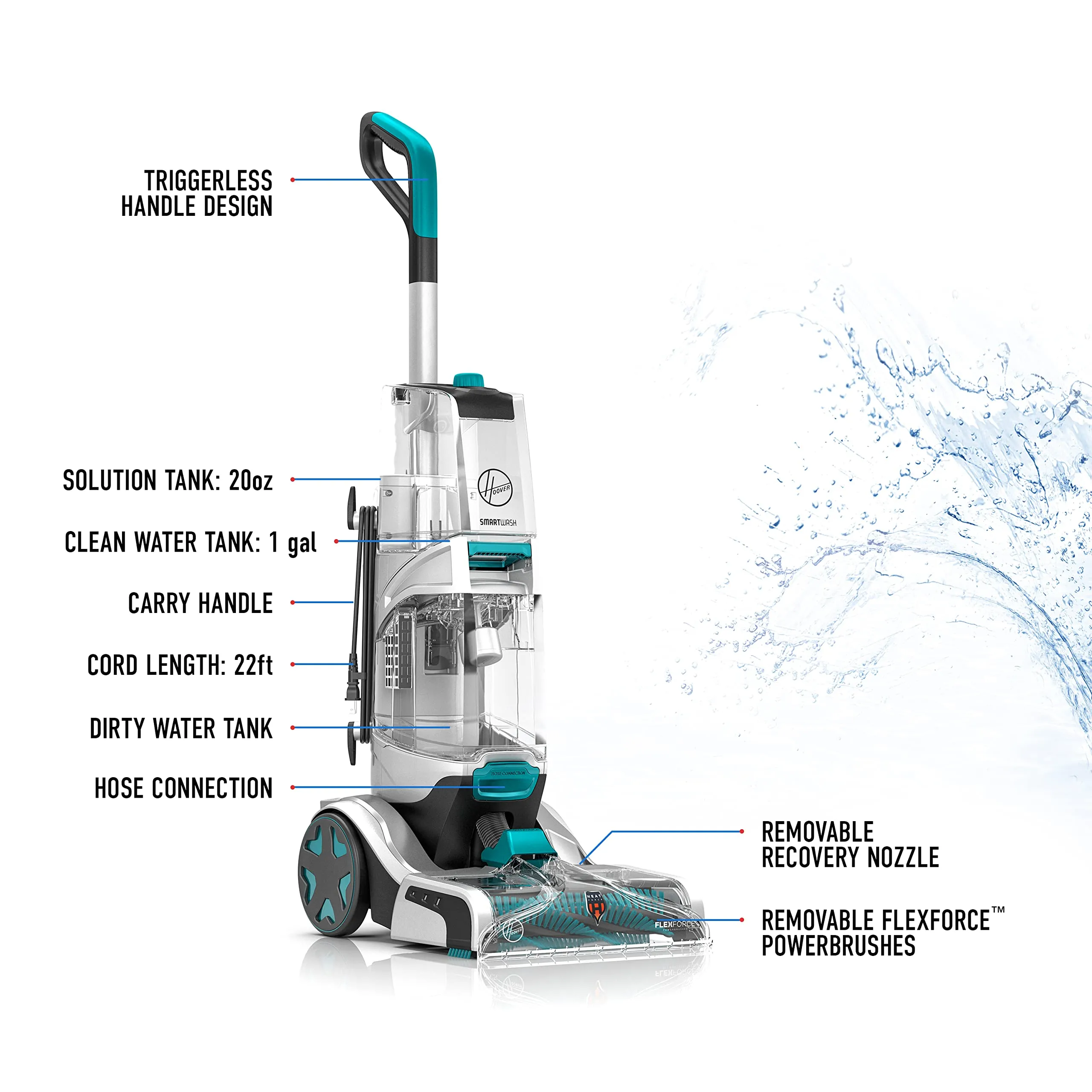 Hoover Smartwash Automatic Carpet Cleaner Turquoise Includes Storage Mat Fh52050