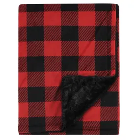 Hudson Baby Plush Blanket with Furry Binding and Back, Buffalo Plaid