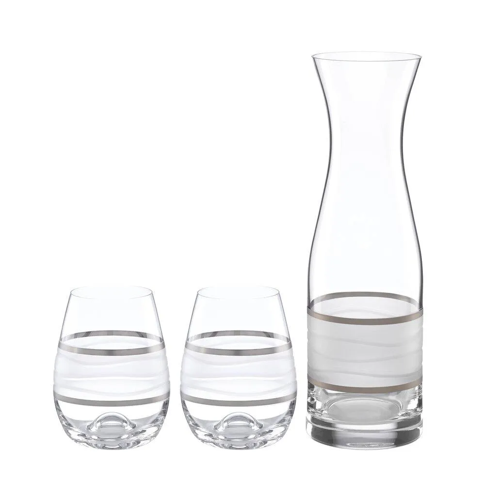 Ile de Re Platinum Carafe with 2 Stemless Wines