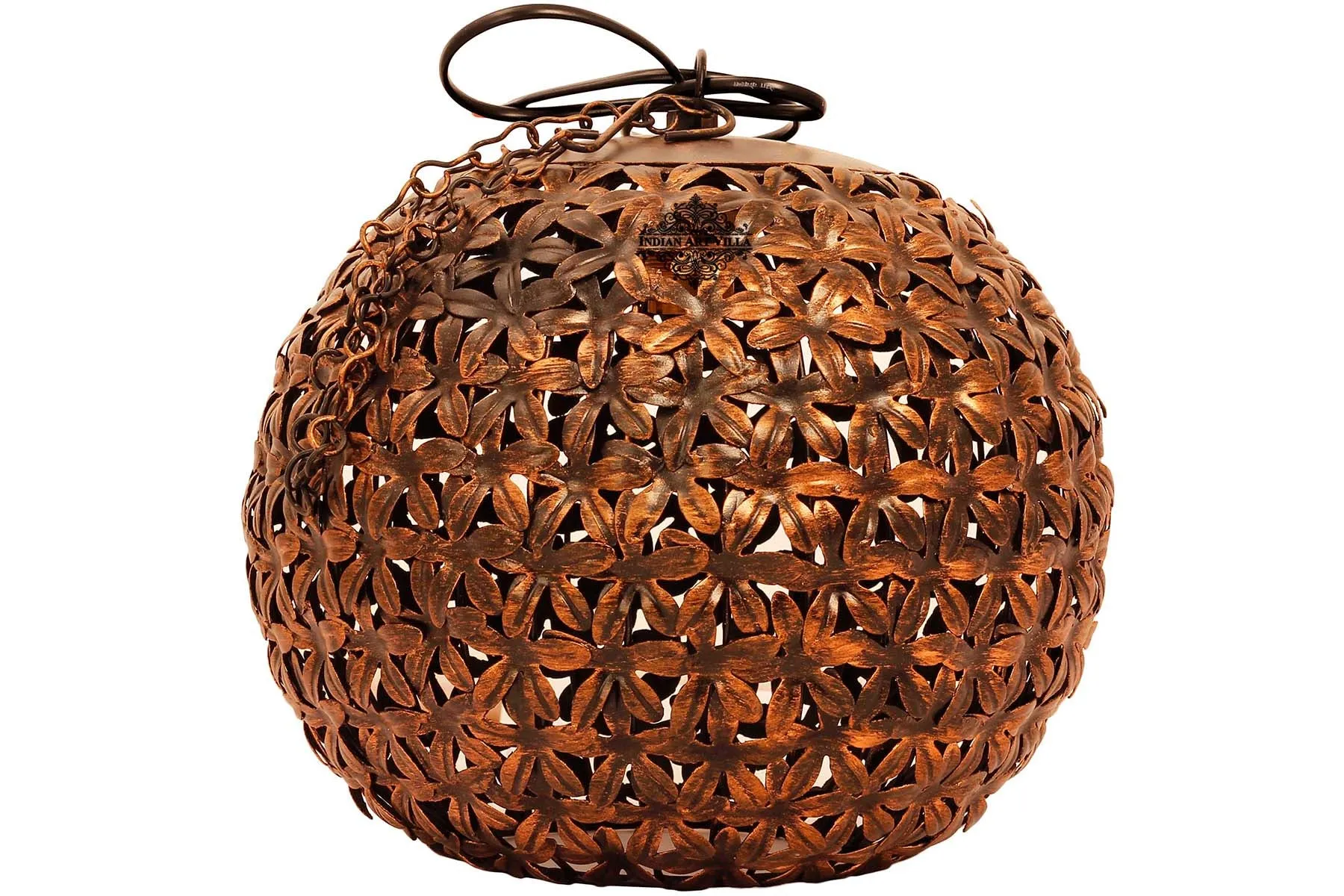 Indian Art Villa Pure Iron Leafe Design Lamp, Home Decore Gift item, 24.38 cm, Brown