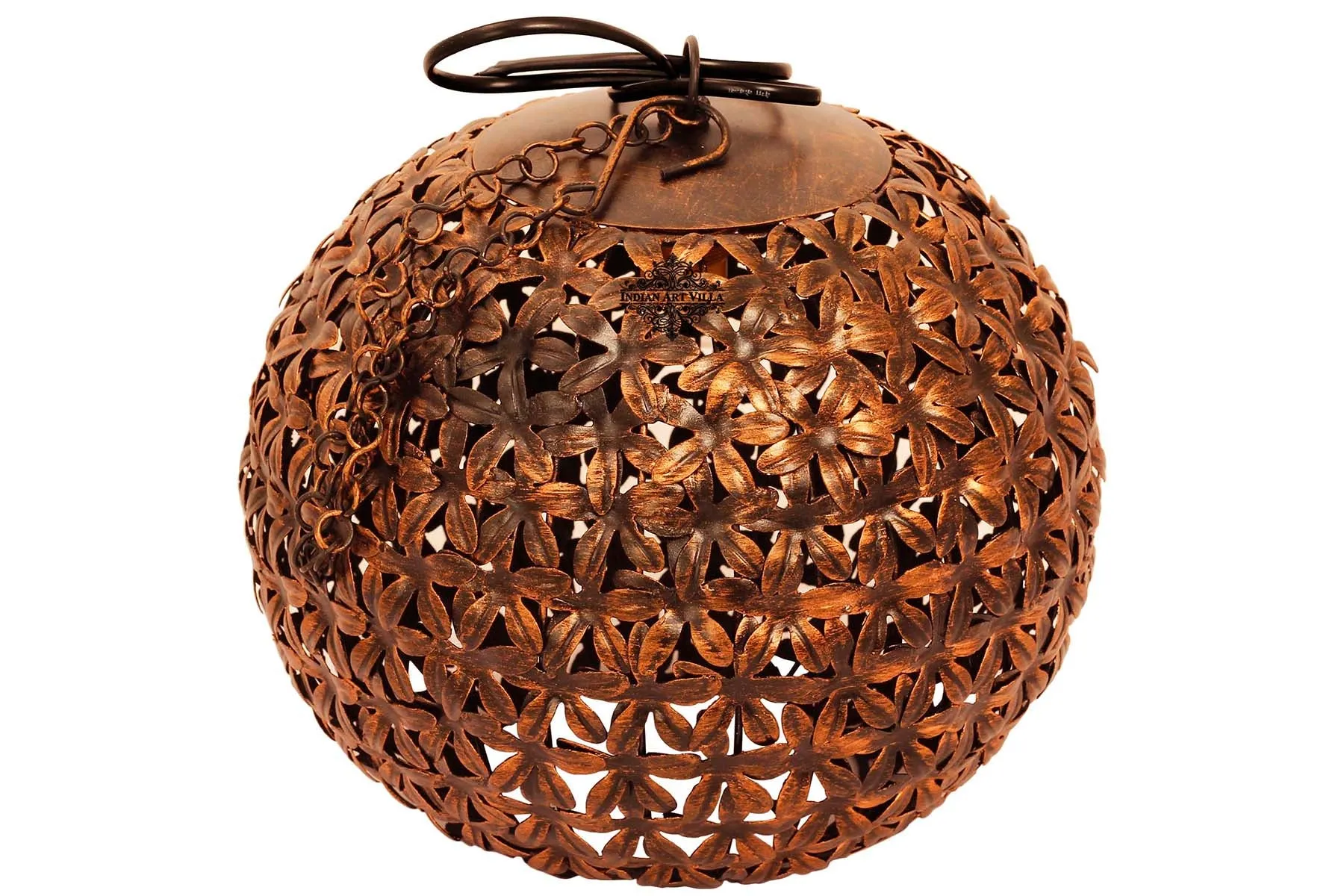 Indian Art Villa Pure Iron Leafe Design Lamp, Home Decore Gift item, 24.38 cm, Brown