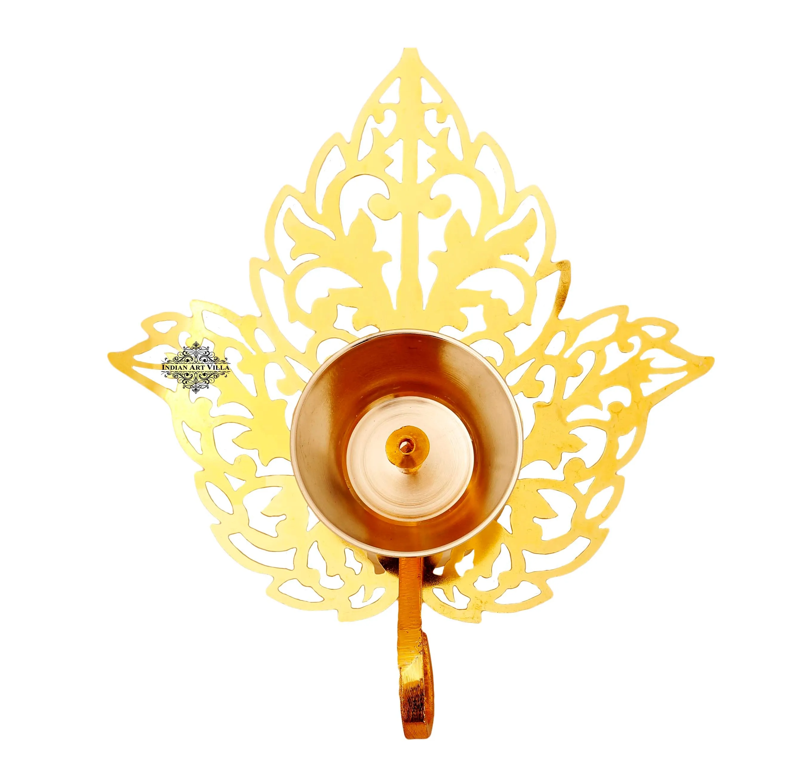 Indian Art Villa Pure Silver & Gold Plated Leaf Design Akhand Diya