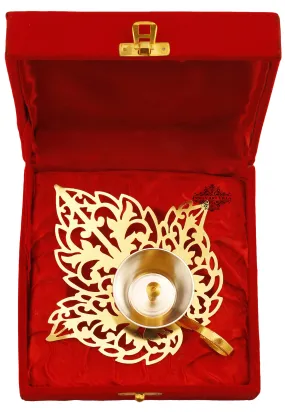 Indian Art Villa Pure Silver & Gold Plated Leaf Design Akhand Diya