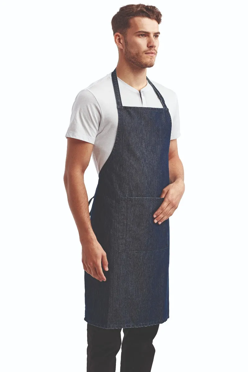 Indigo Denim Sustainable Bib Apron (1 Pocket w/ Pencil Divide)