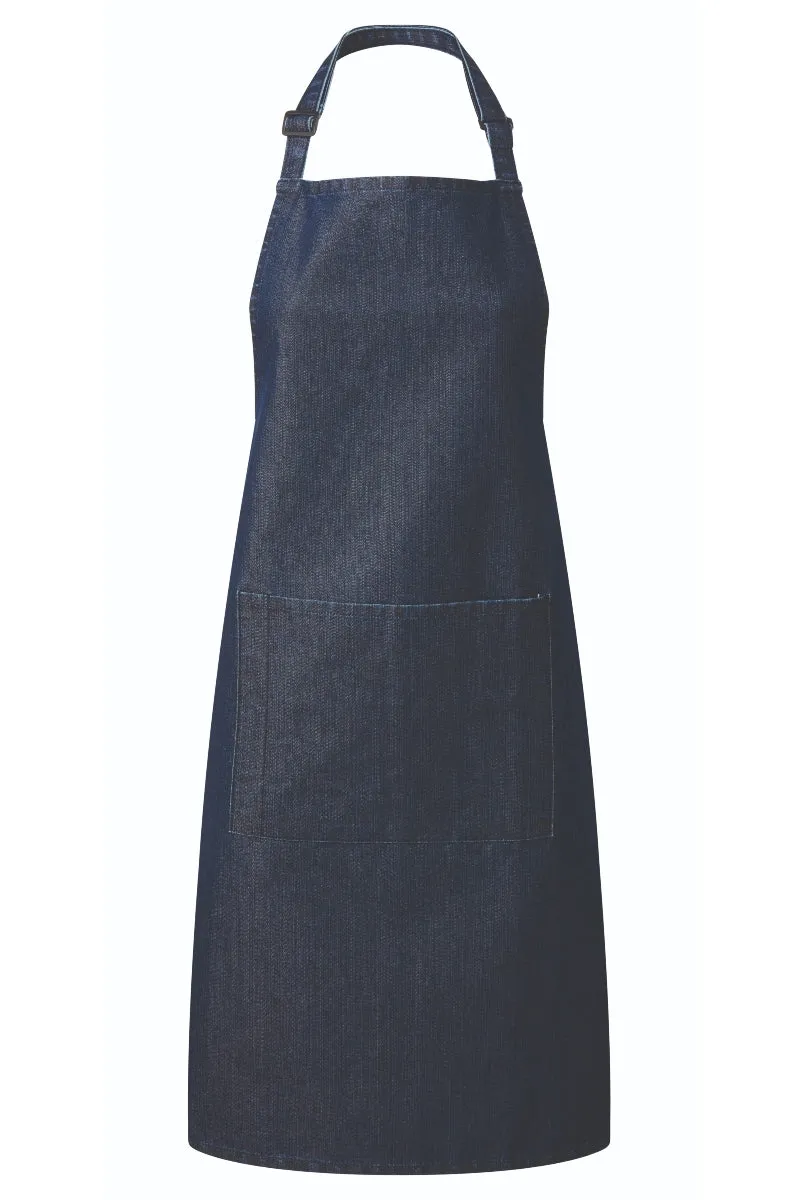 Indigo Denim Sustainable Bib Apron (1 Pocket w/ Pencil Divide)