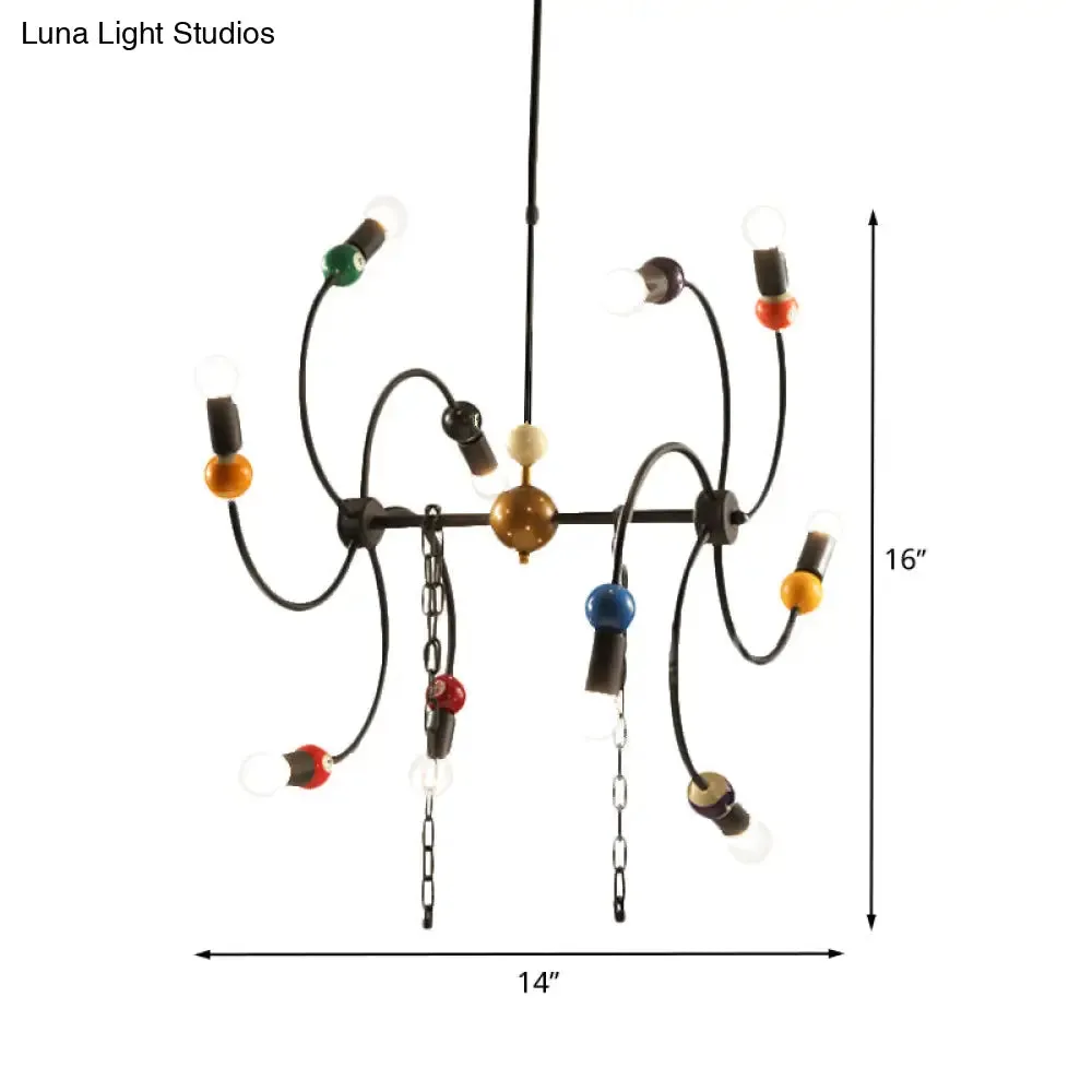 Industrial 10-Light Black Windmill Iron Hanging Light Kit With Billiard Deco and Chain - Ideal for Restaurants and Bars