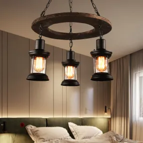 Industrial Clear Glass Ceiling Lamp with Lantern Shade - Black Pendant Light for Dining Room and More