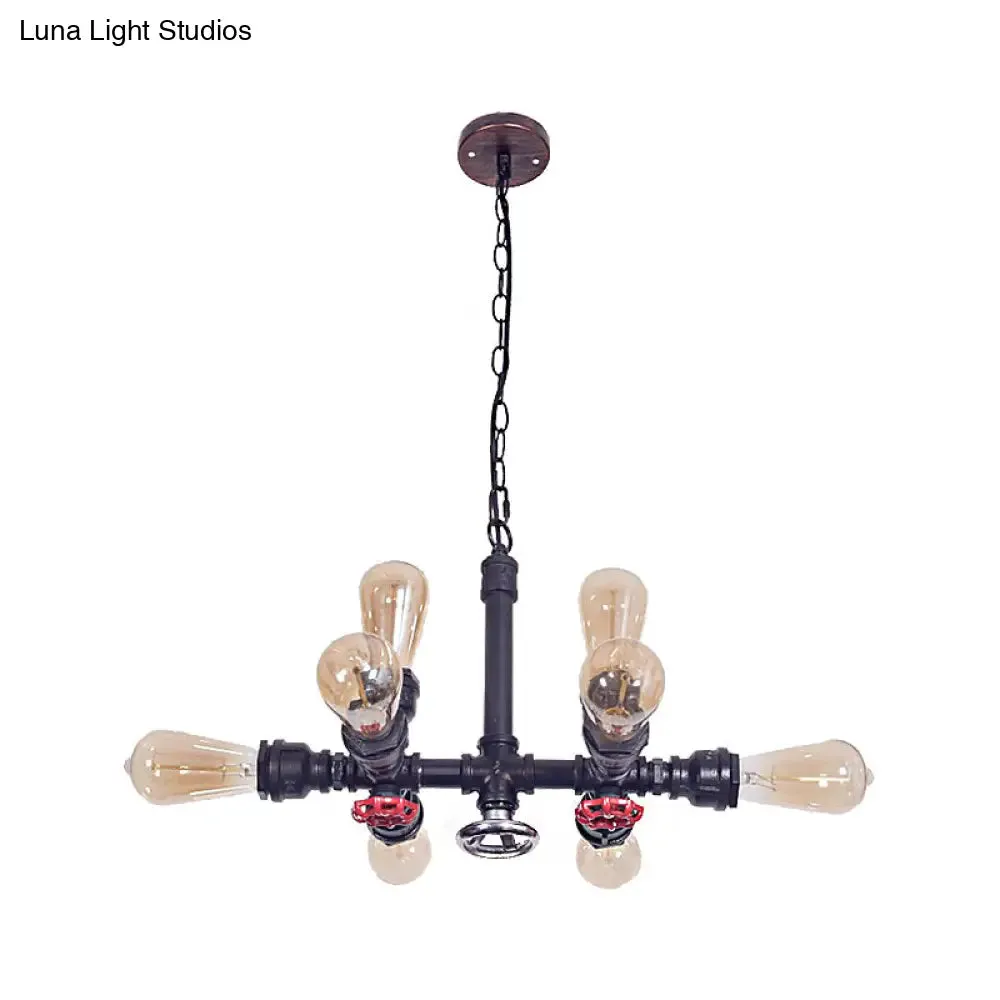 Industrial Metal 8-Light Black Water Pipe Chandelier - Living Room Hanging Light with Valve