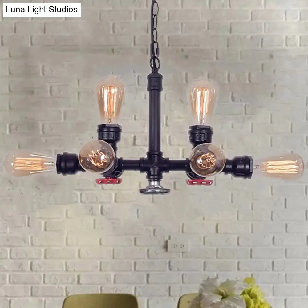 Industrial Metal 8-Light Black Water Pipe Chandelier - Living Room Hanging Light with Valve