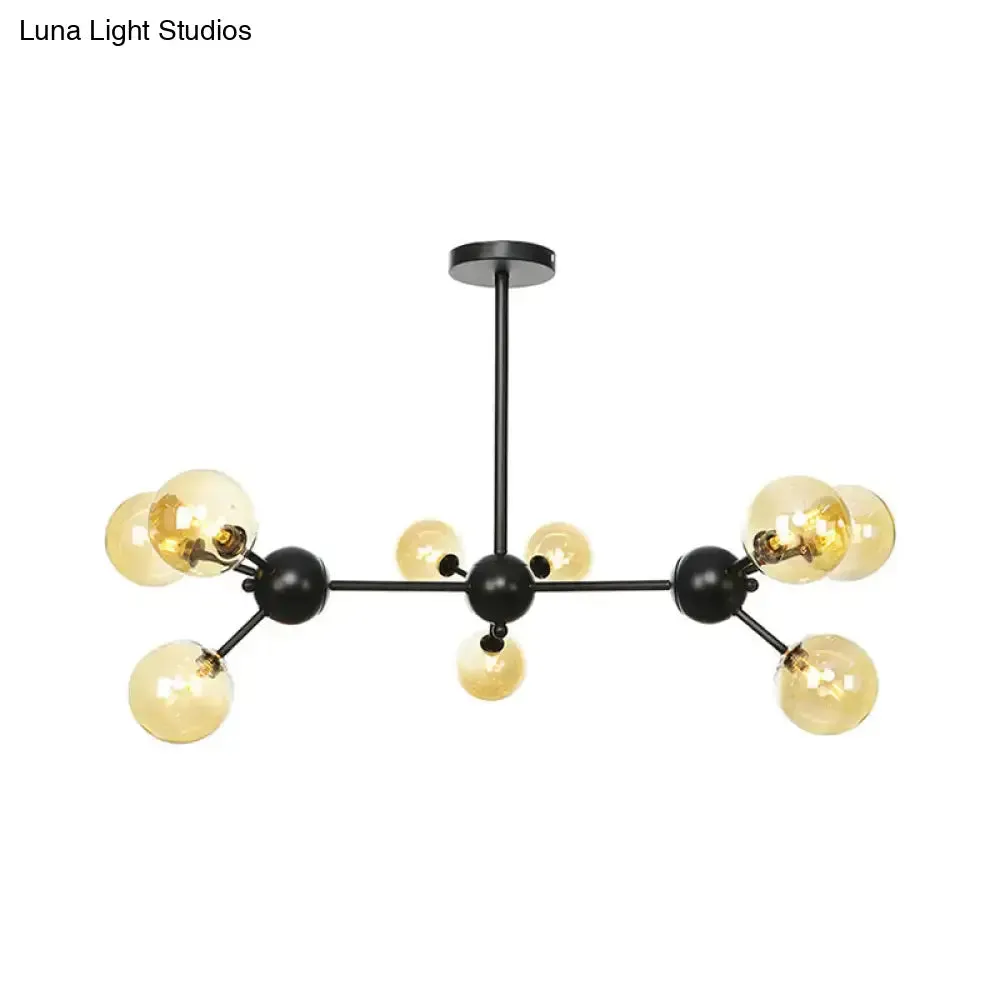 Industrial Orb Chandelier Lamp with Sputnik Design, Amber/Clear/Smoke Gray Glass, 3/9/12 Lights, 13"/27.5"/34" Wide