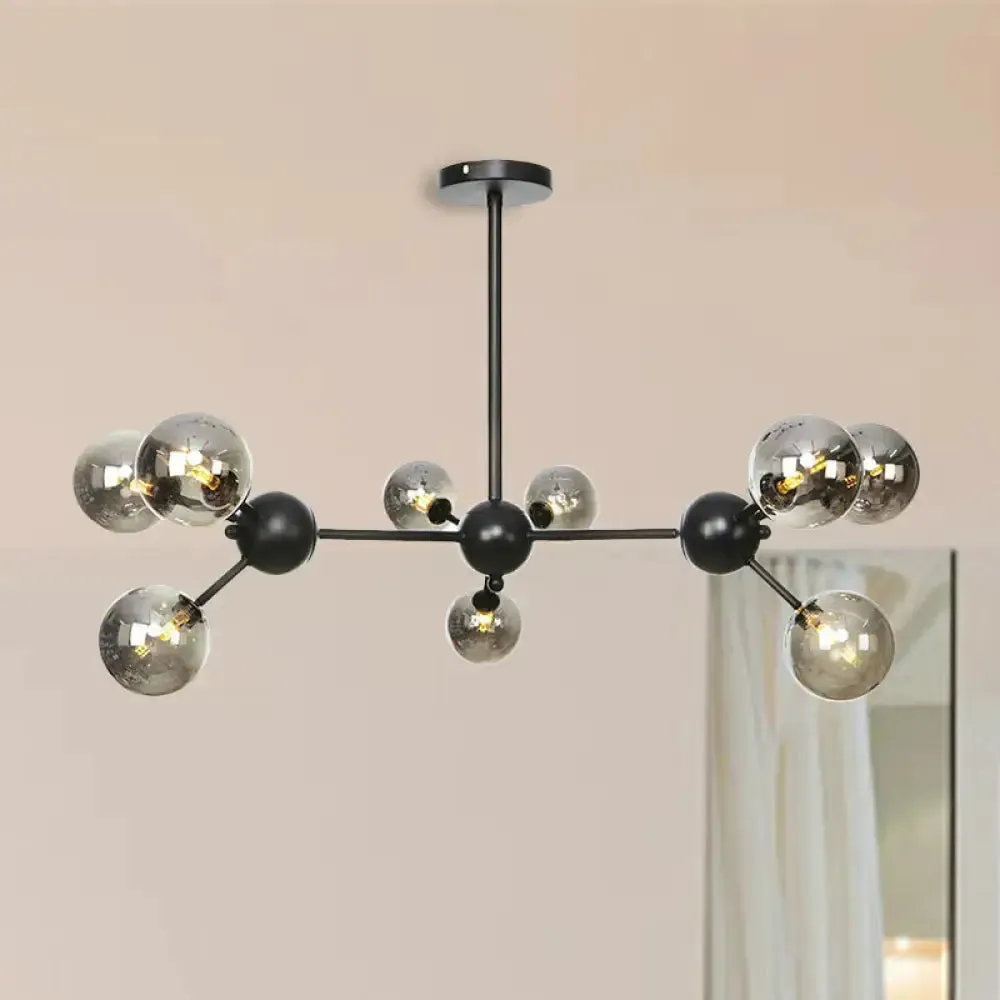 Industrial Orb Chandelier Lamp with Sputnik Design, Amber/Clear/Smoke Gray Glass, 3/9/12 Lights, 13"/27.5"/34" Wide