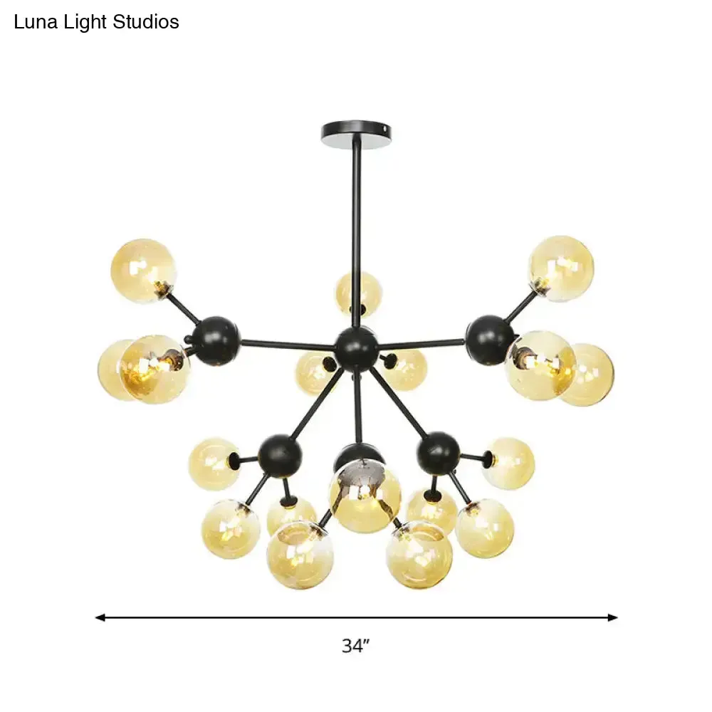 Industrial Orb Chandelier Lamp with Sputnik Design, Amber/Clear/Smoke Gray Glass, 3/9/12 Lights, 13"/27.5"/34" Wide